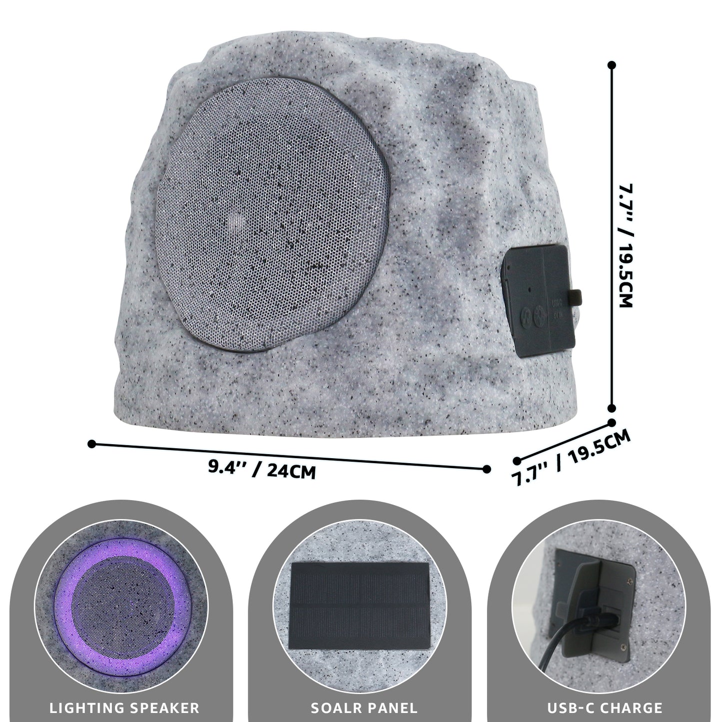 2-PACK Outdoor Solar RGB Flash Rock Speaker