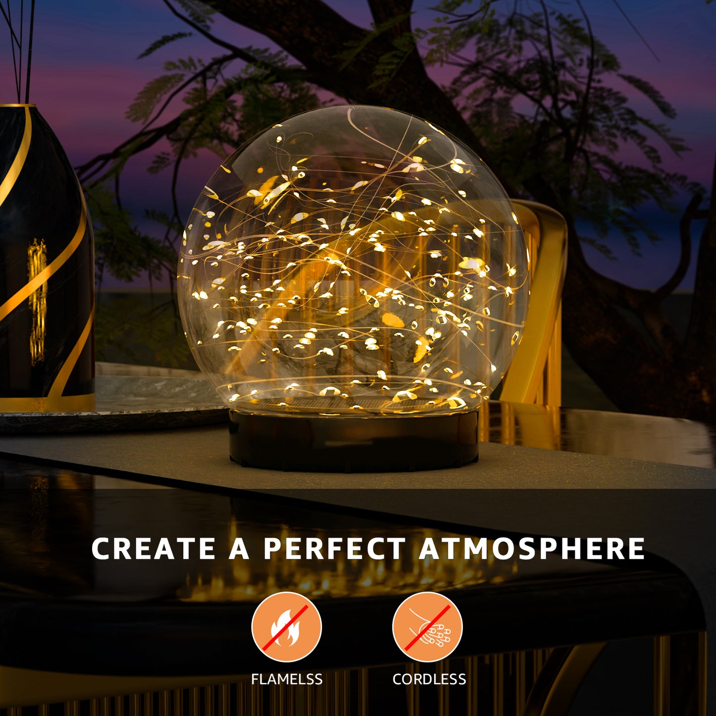 2-PACK Solar Floating Ball with string light