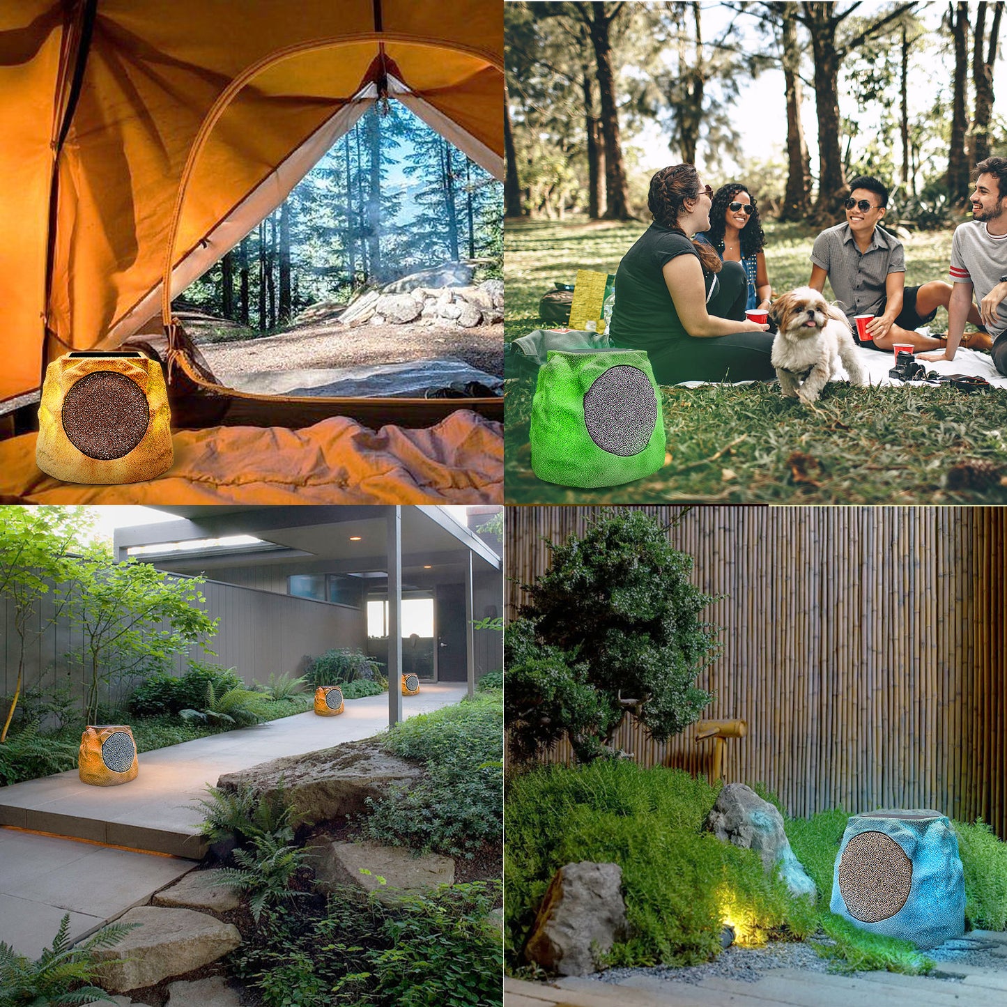 2-PACK Outdoor Solar LED Stone Speaker