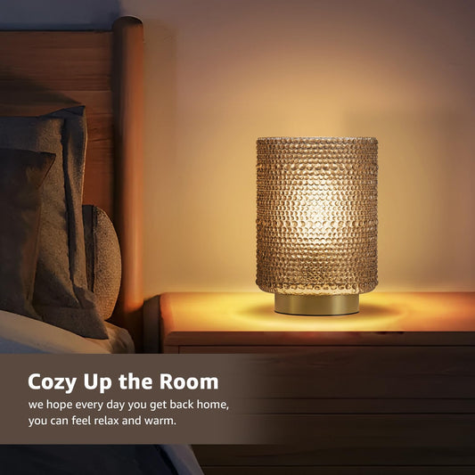 2-Pack Glass Cordless Battery Operated Table Lamps (Light Brown)