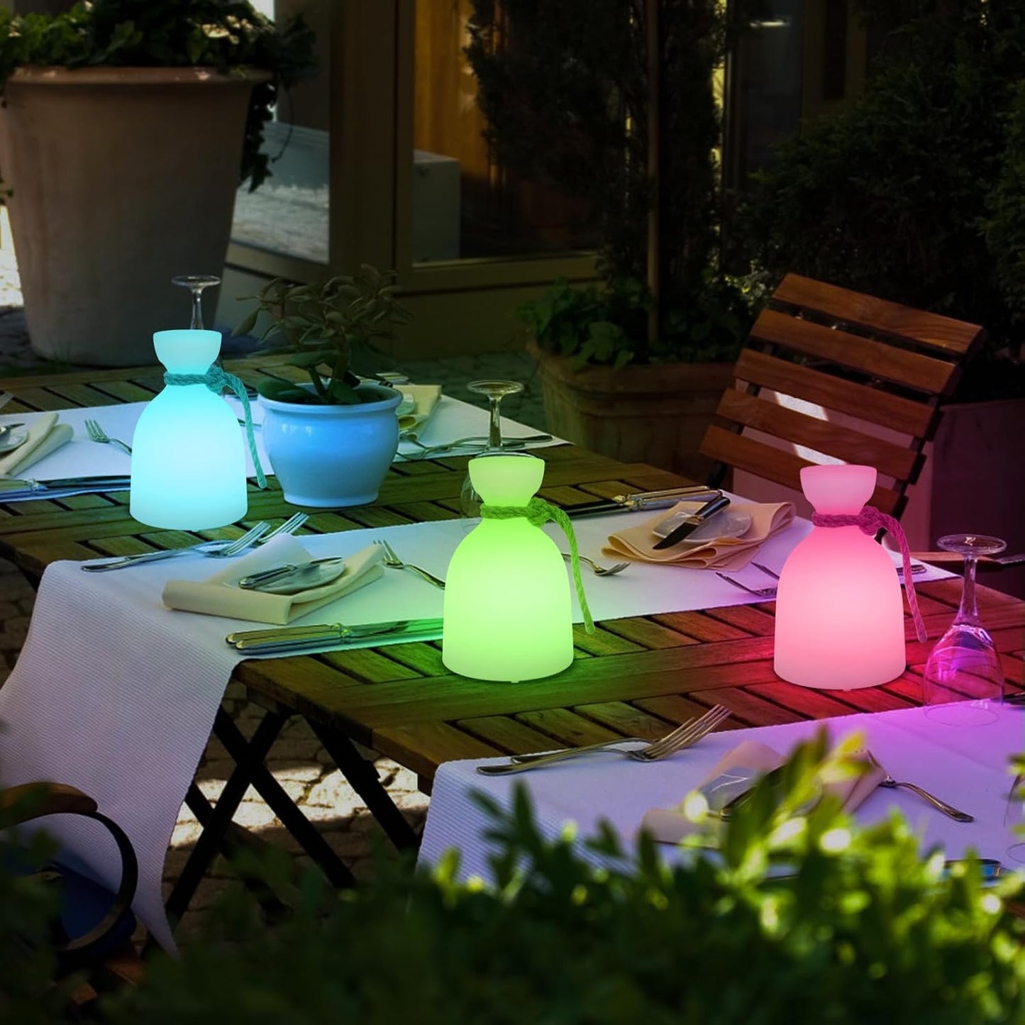 2-PACK Outdoor LED Hanging Lanterns with hemp strap