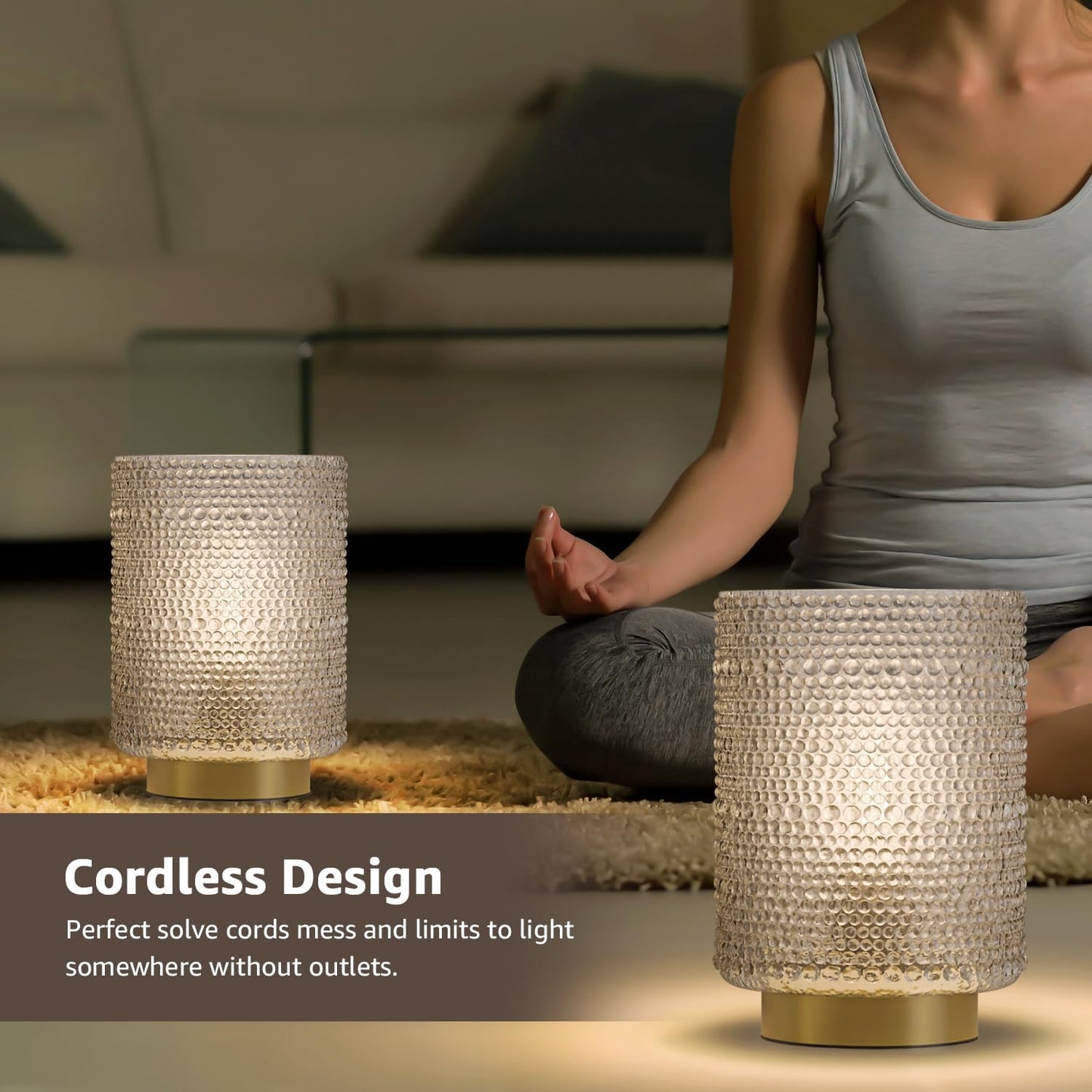 2-Pack Glass Cordless Battery Operated Table Lamps