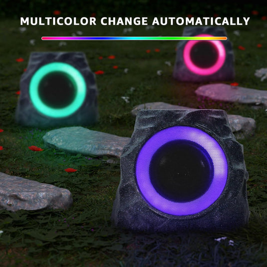 2-PACK Solar Rock Speakers Model 2 TWINS Pairing (Black)