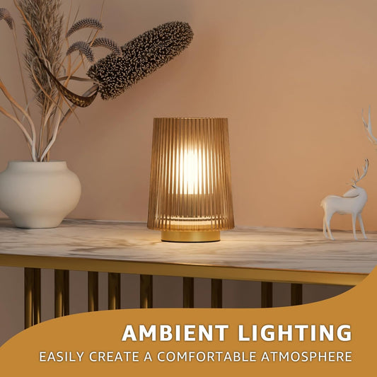 2-PACK Battery Operated Glass Table Lamps with Timer (Light Brown)