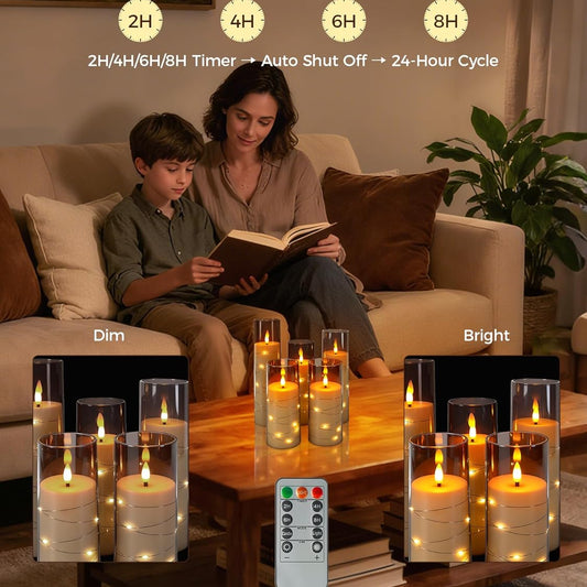 5-PACK Flameless Flickering LED Candles with Timer and Star String