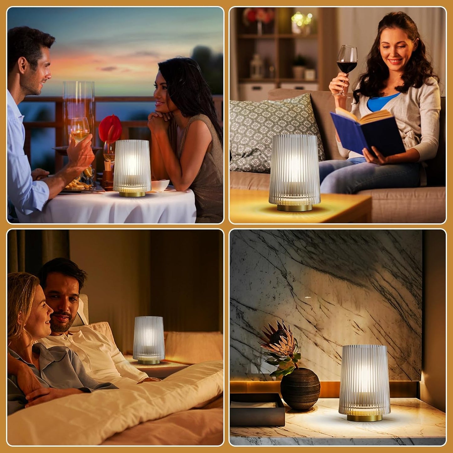2-PACK Battery Operated Glass Table Lamps with Timer
