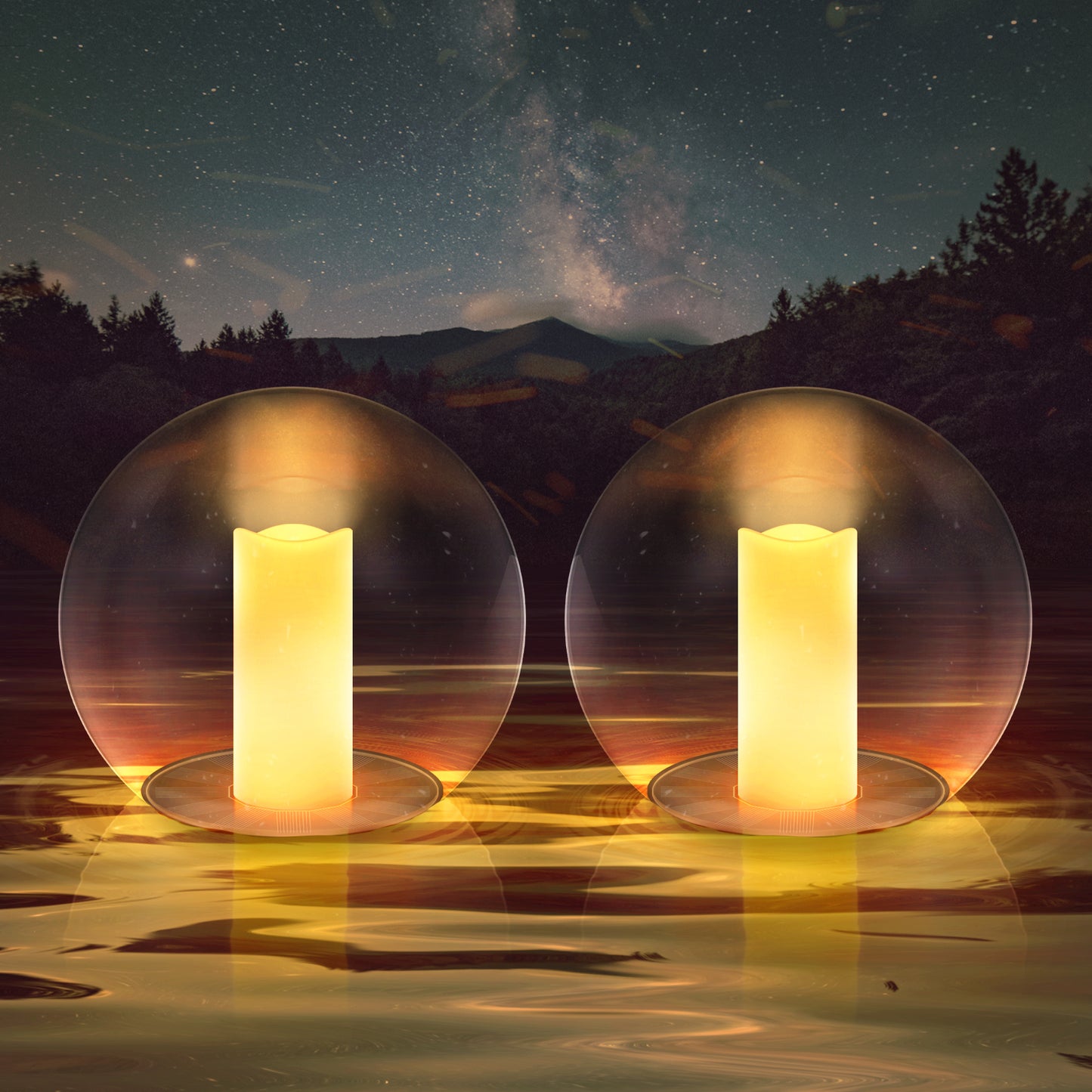 2-PACK Waterproof Solar Floating Flame Lights