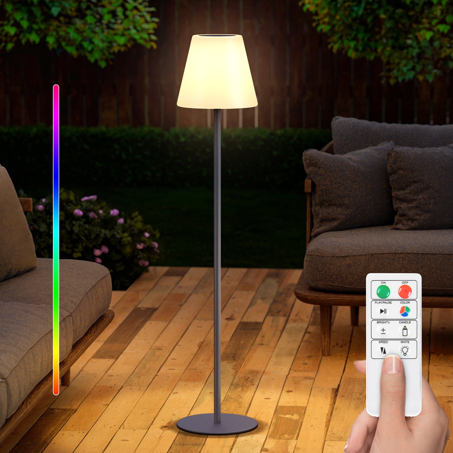 Outdoor Solar LED Floor Lamp with Remote control for garden, patio