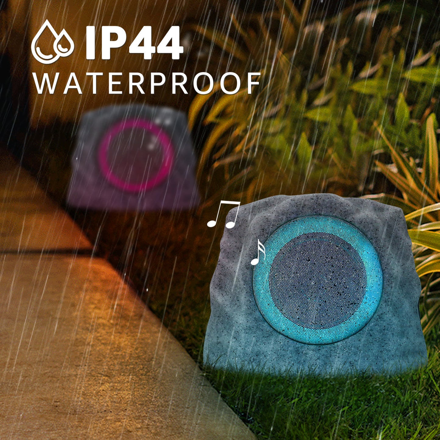 2-PACK Outdoor Solar RGB Flash Rock Speaker
