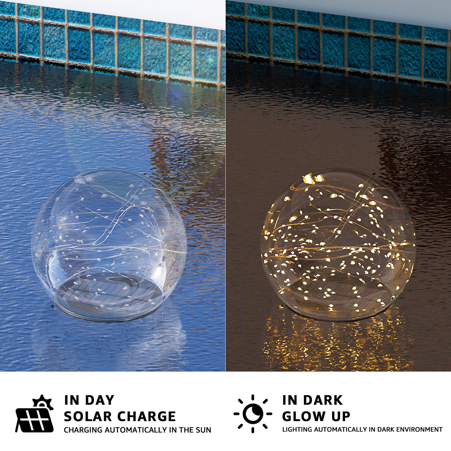 2-PACK Solar Floating Ball with string light