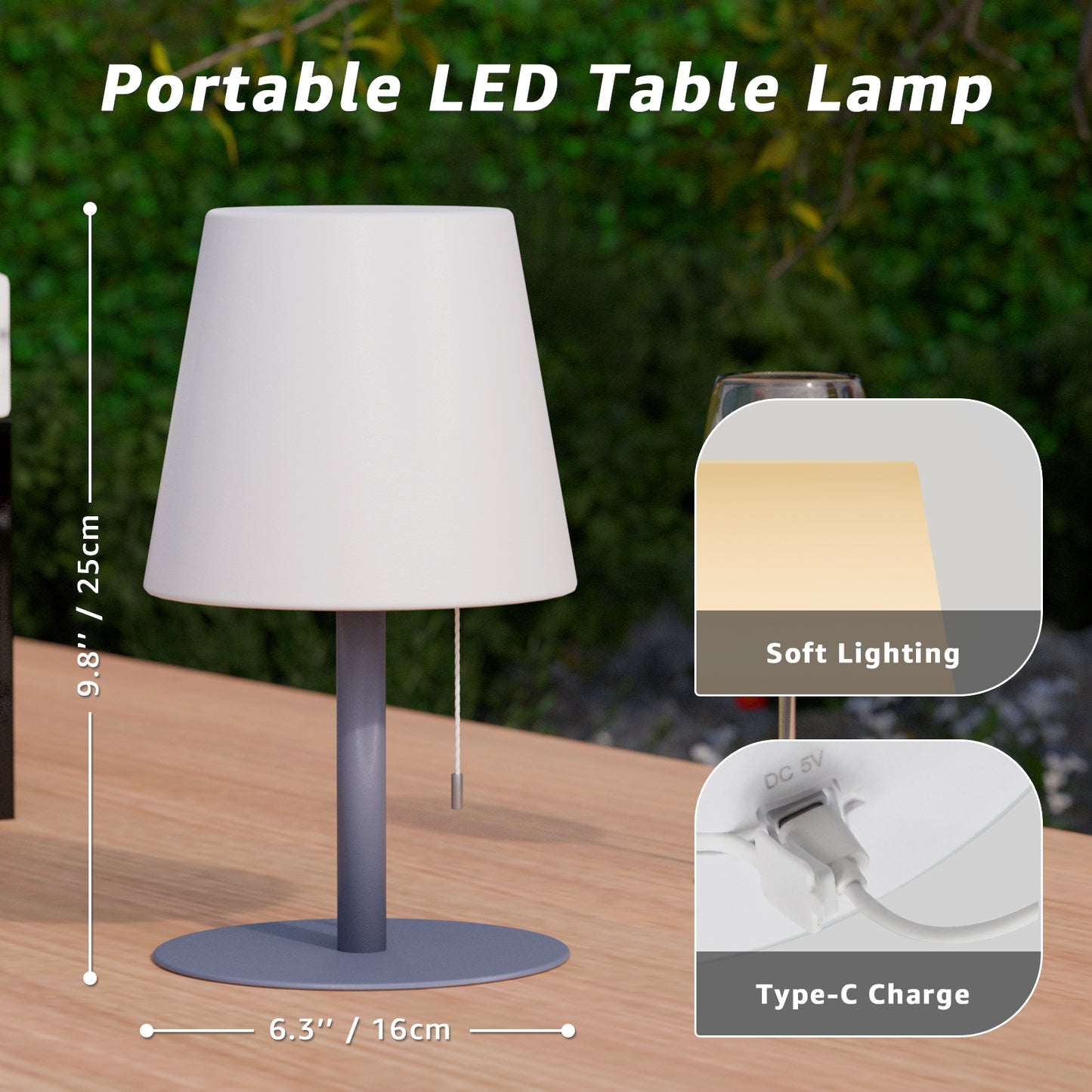 Outdoor Garden Rechargeable LED Cordless Table Lamp