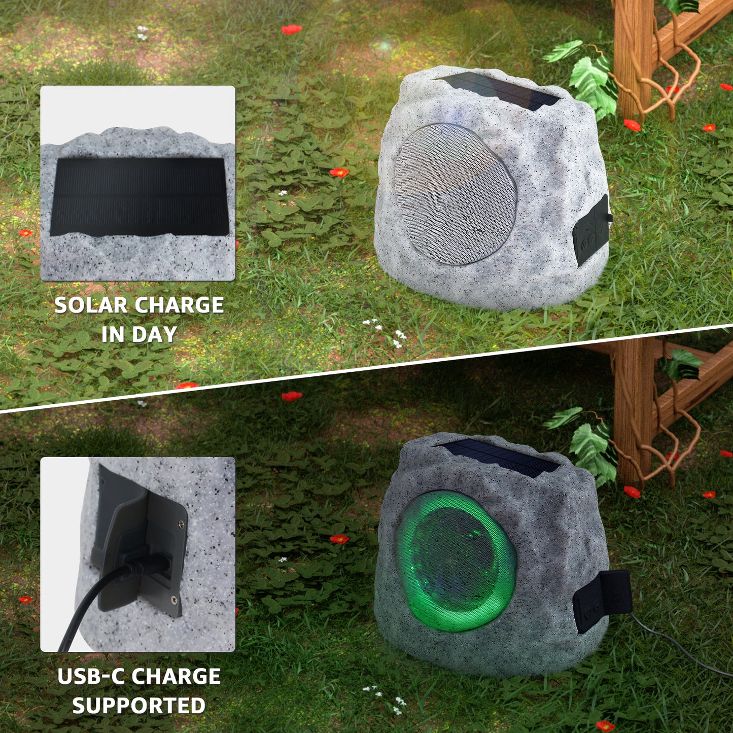 2-PACK Outdoor Solar RGB Flash Rock Speaker