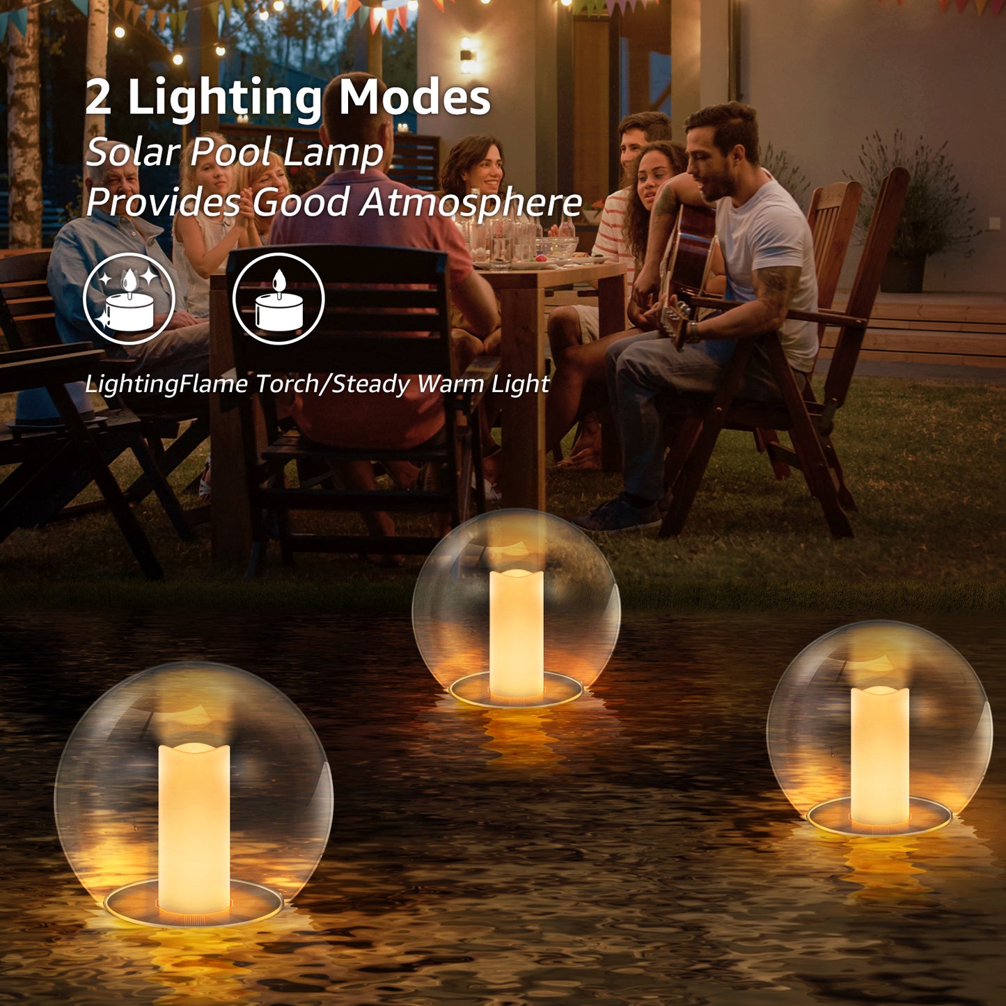 2-PACK Waterproof Solar Floating Flame Lights
