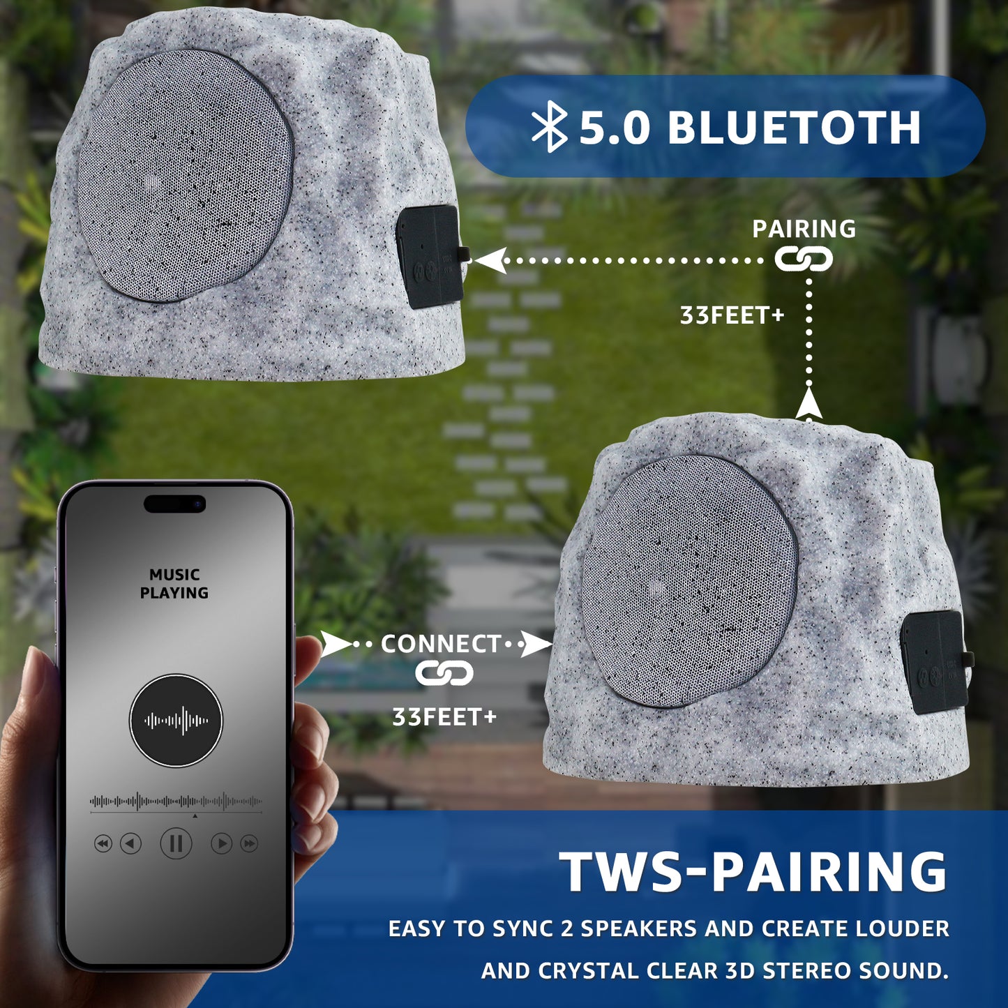 2-PACK Outdoor Solar RGB Flash Rock Speaker