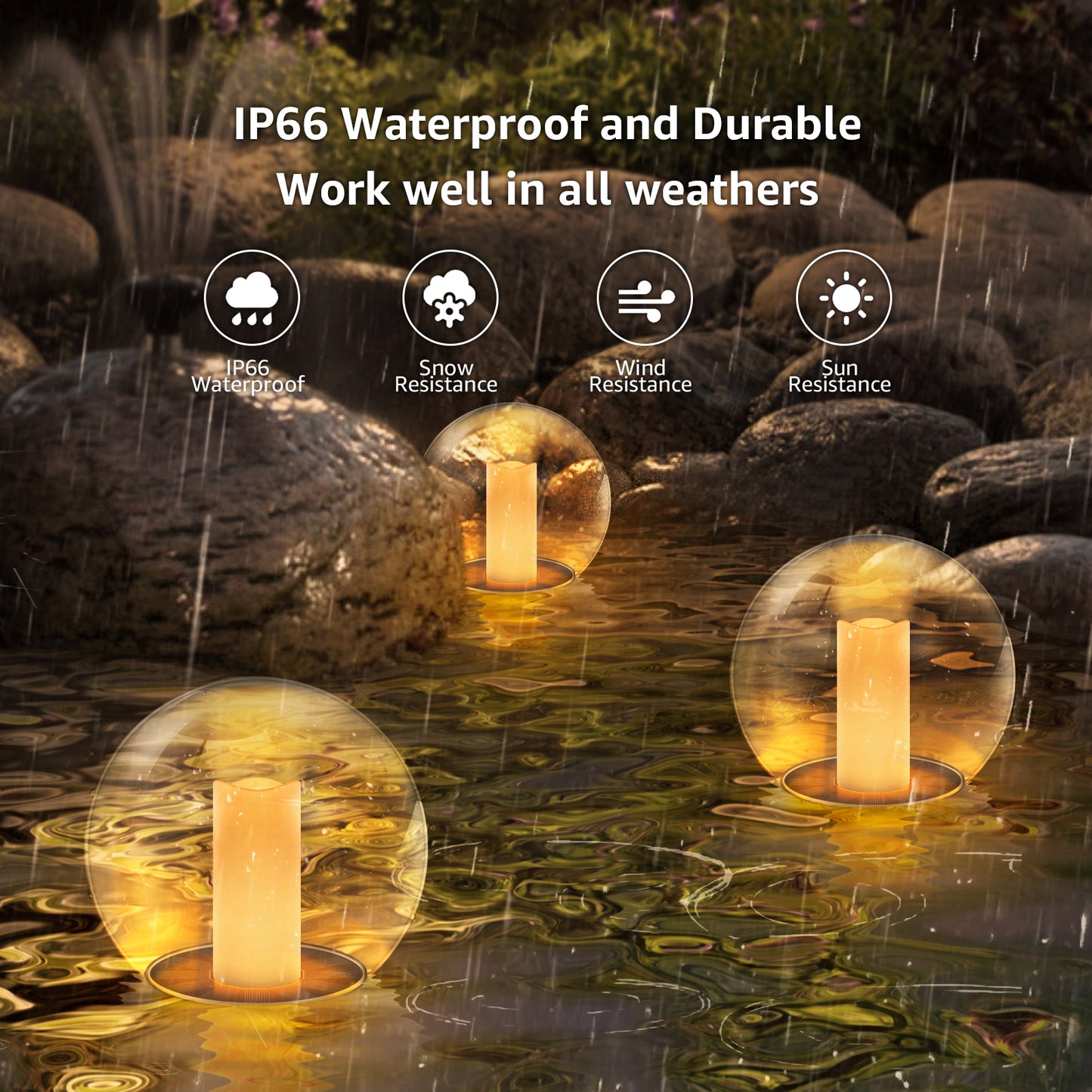 2-PACK Waterproof Solar Floating Flame Lights