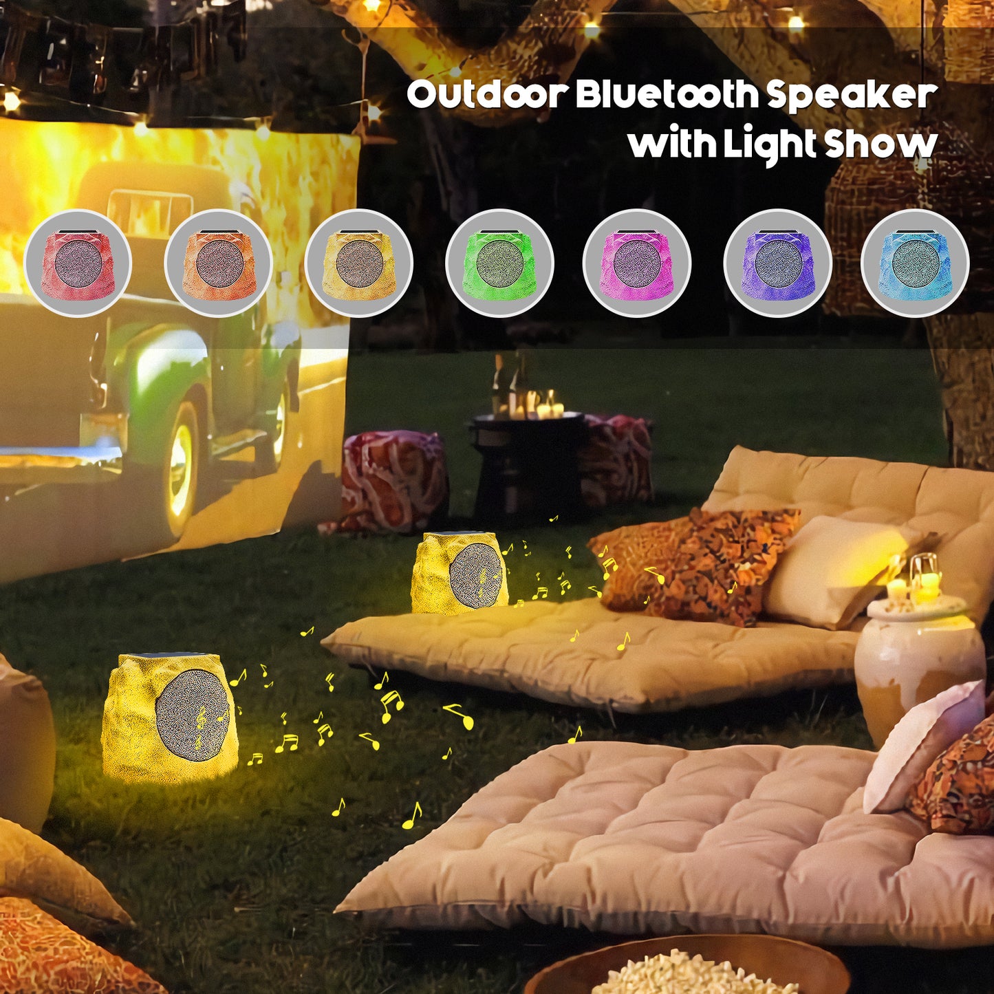 2-PACK Outdoor Solar LED Stone Speaker