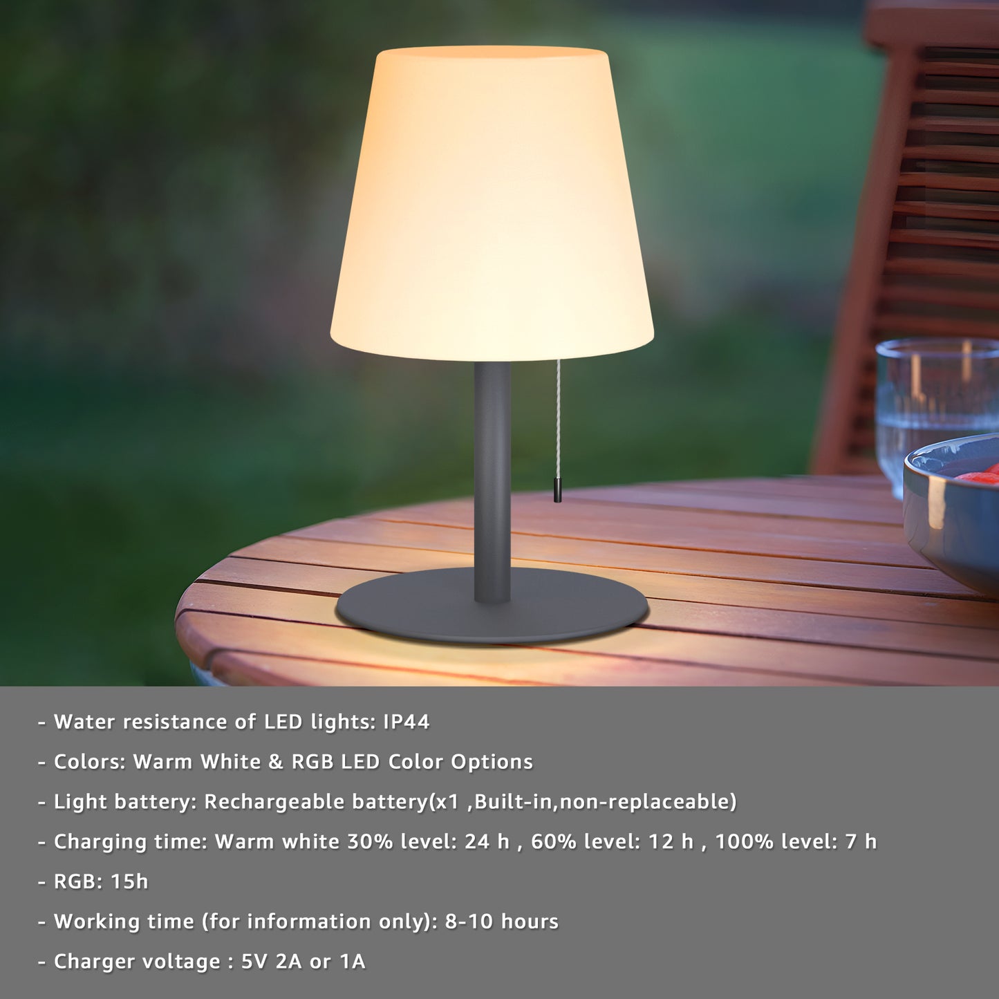Outdoor Garden Rechargeable LED Cordless Table Lamp