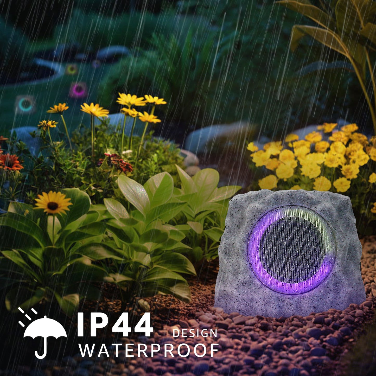 2-PACK Outdoor Solar RGB Flash Rock Speaker