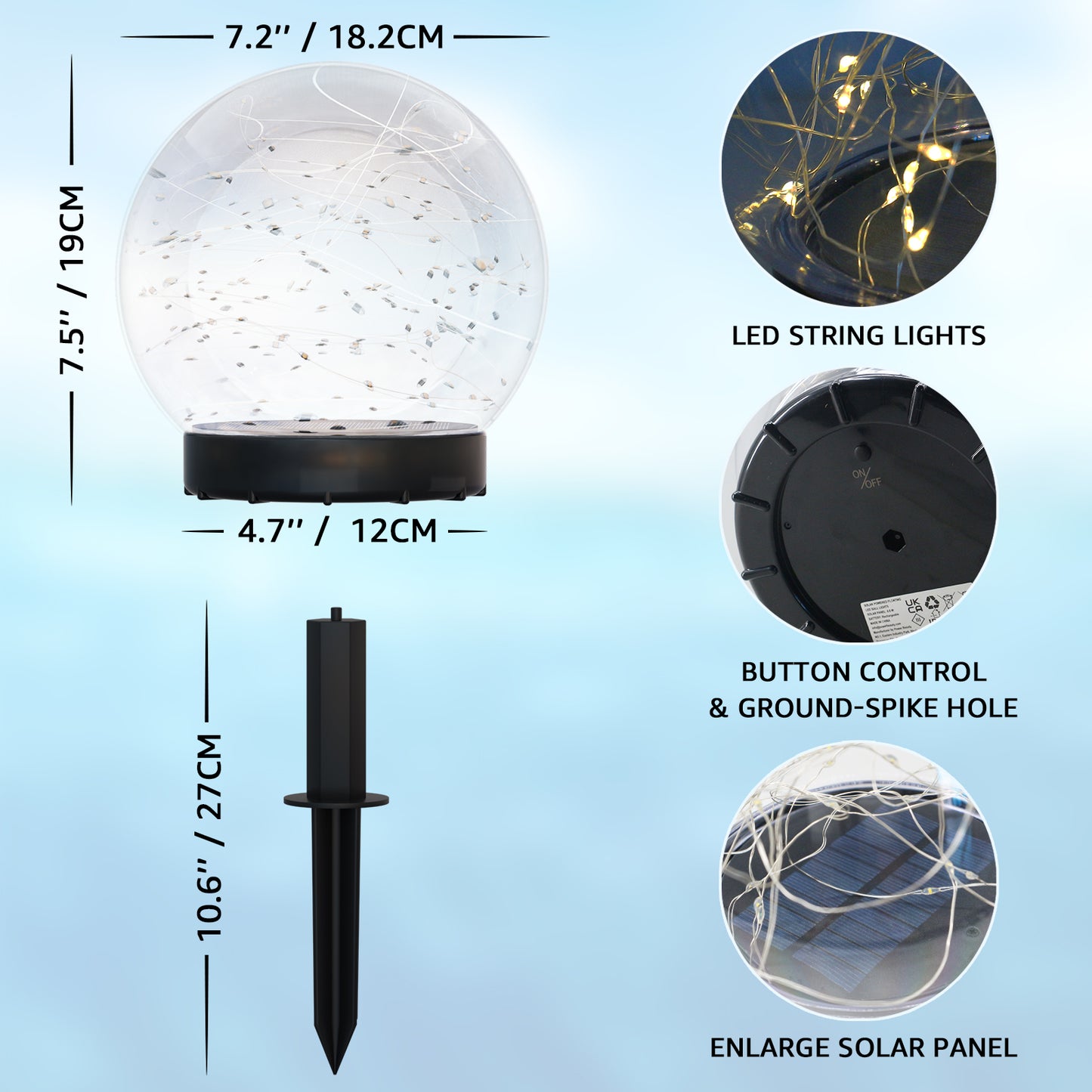 2-PACK Solar Floating Ball with string light