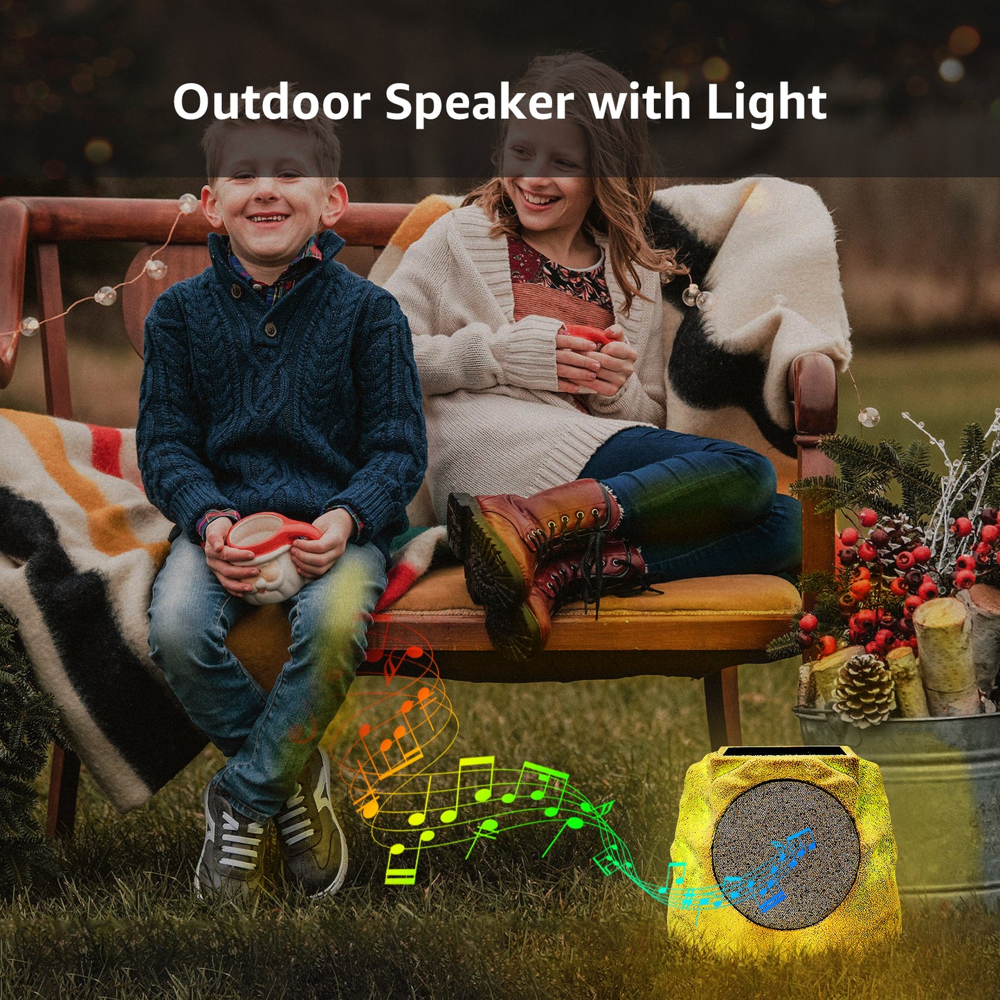 2-PACK Outdoor Solar LED Stone Speaker