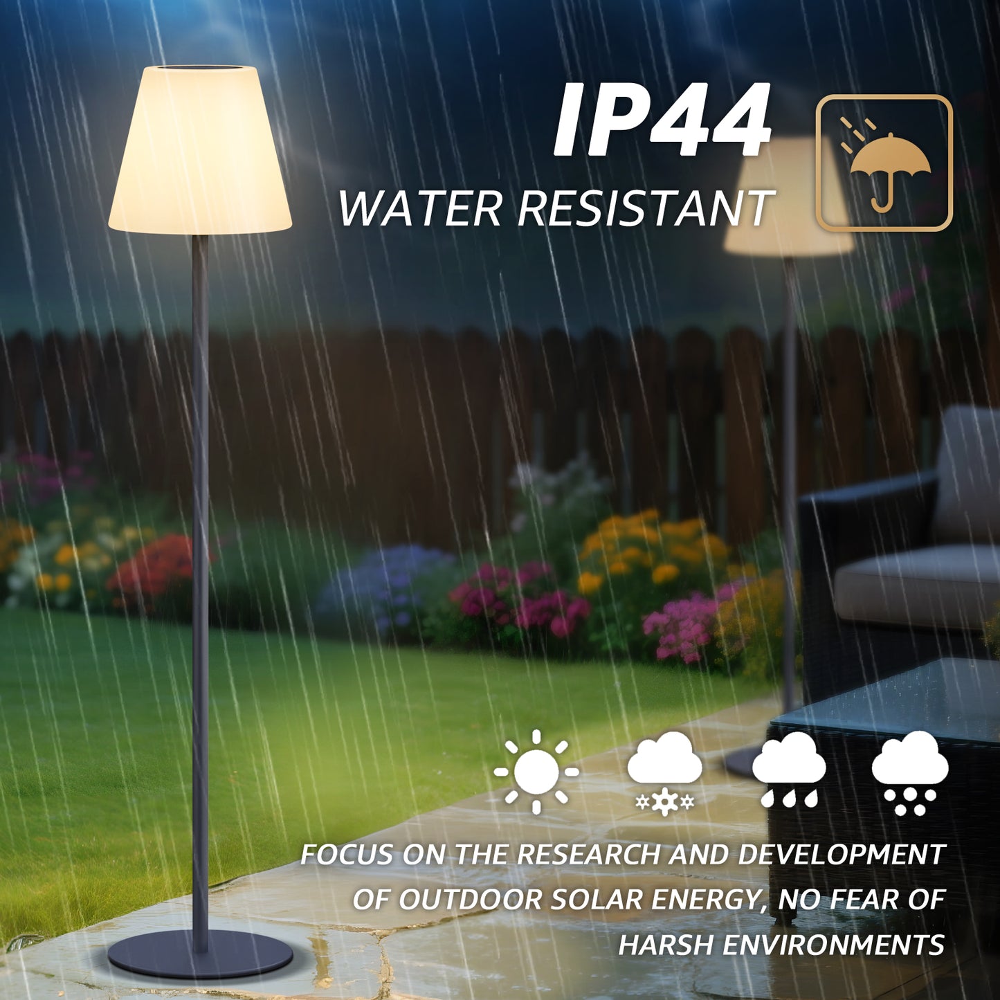 Outdoor Solar LED Floor Lamp with Remote control for garden, patio