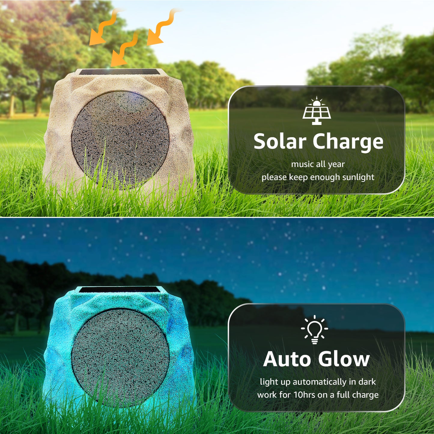 2-PACK Outdoor Solar LED Stone Speaker