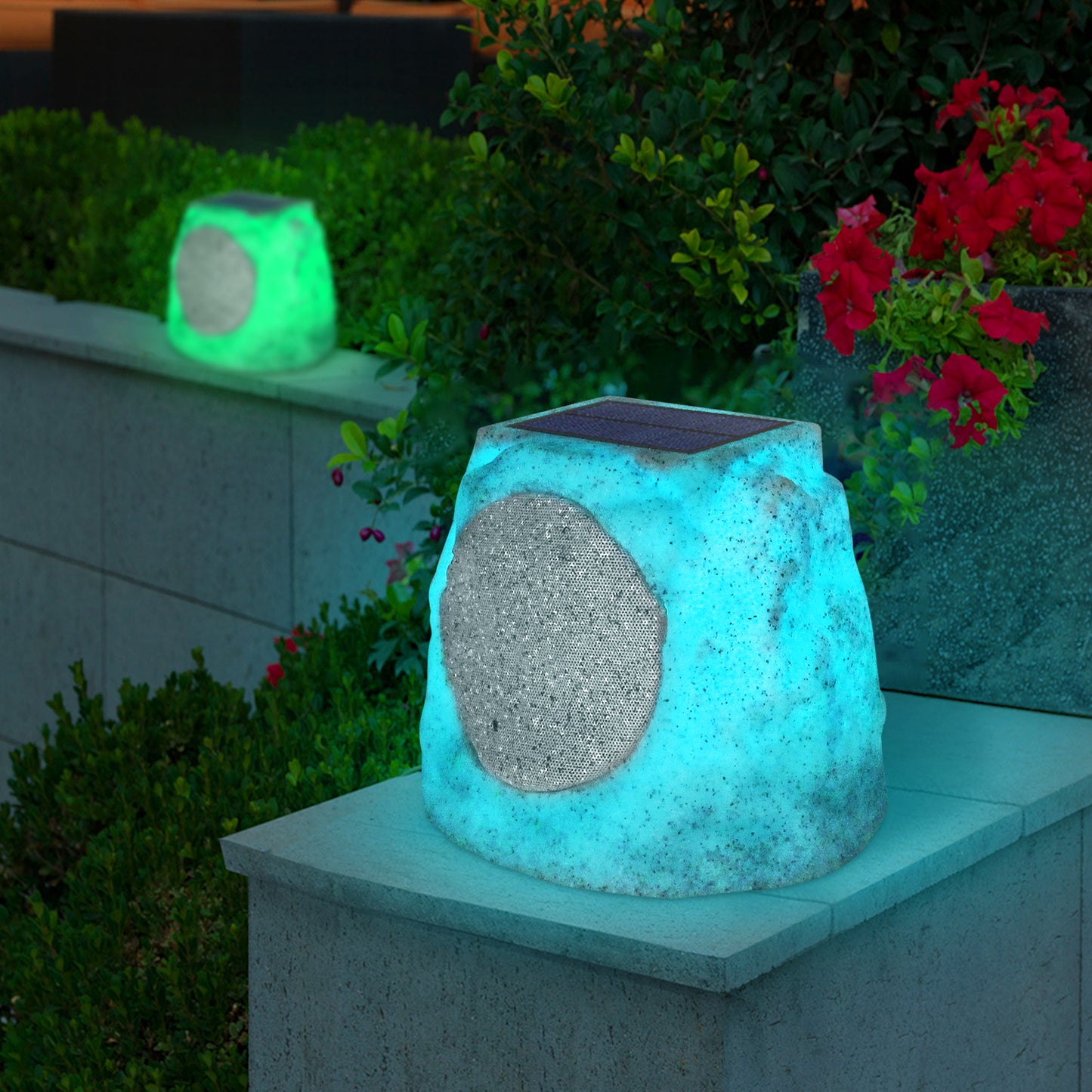 2-PACK Outdoor Solar LED Stone Speaker