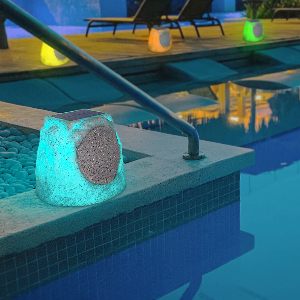 2-PACK Outdoor Solar LED Stone Speaker