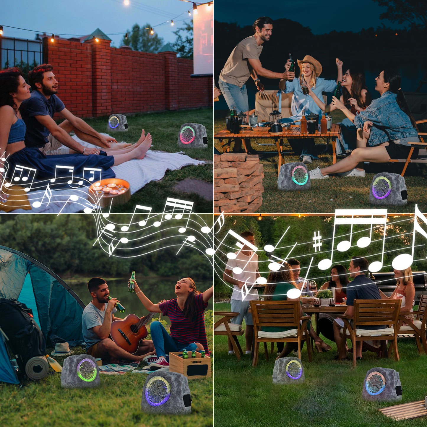 2-PACK Outdoor Solar RGB Flash Rock Speaker