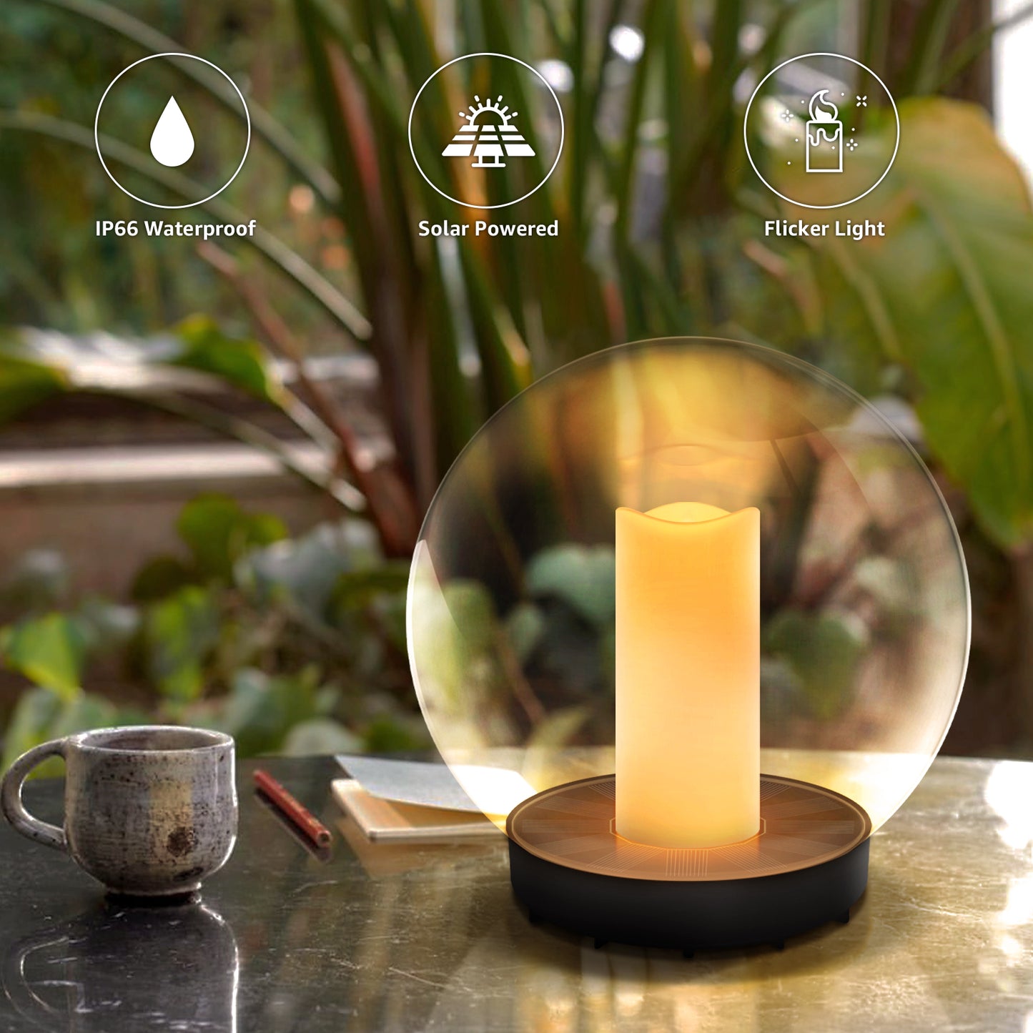 2-PACK Waterproof Solar Floating Flame Lights