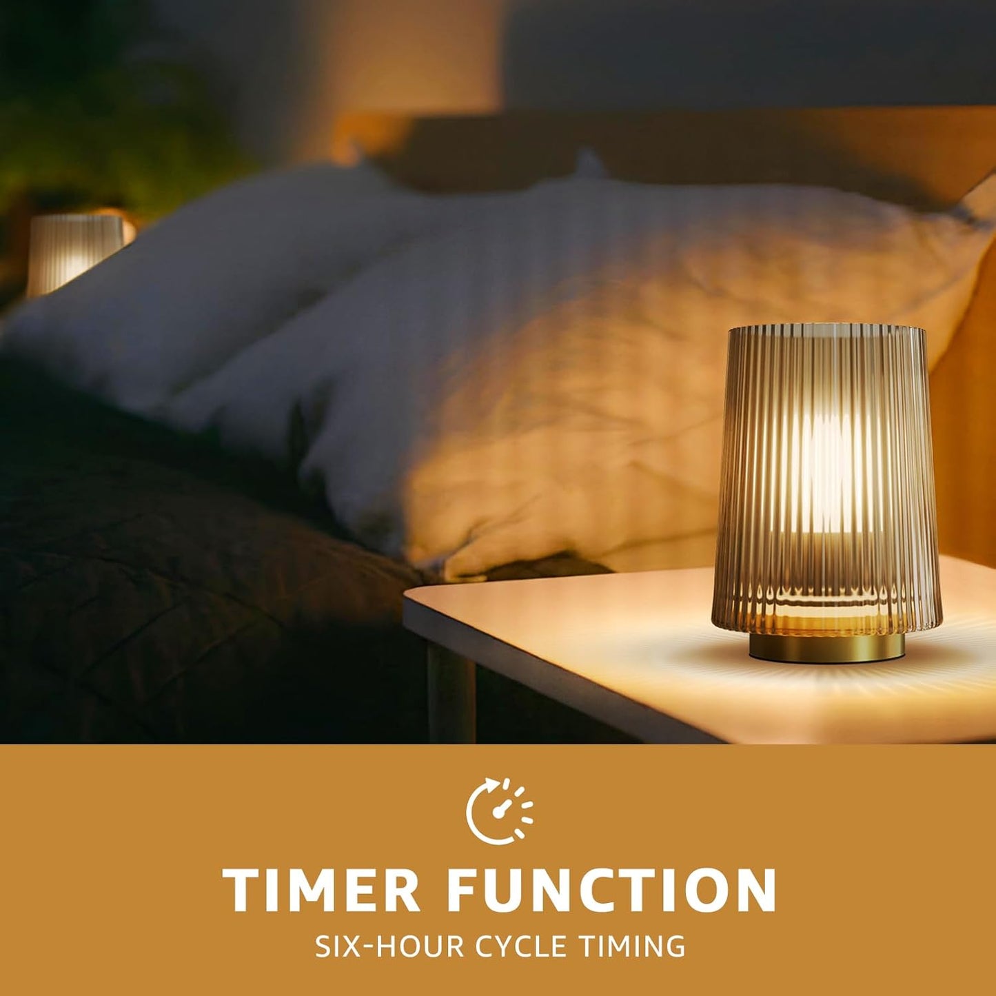 2-PACK Battery Operated Glass Table Lamps with Timer (Light Brown)