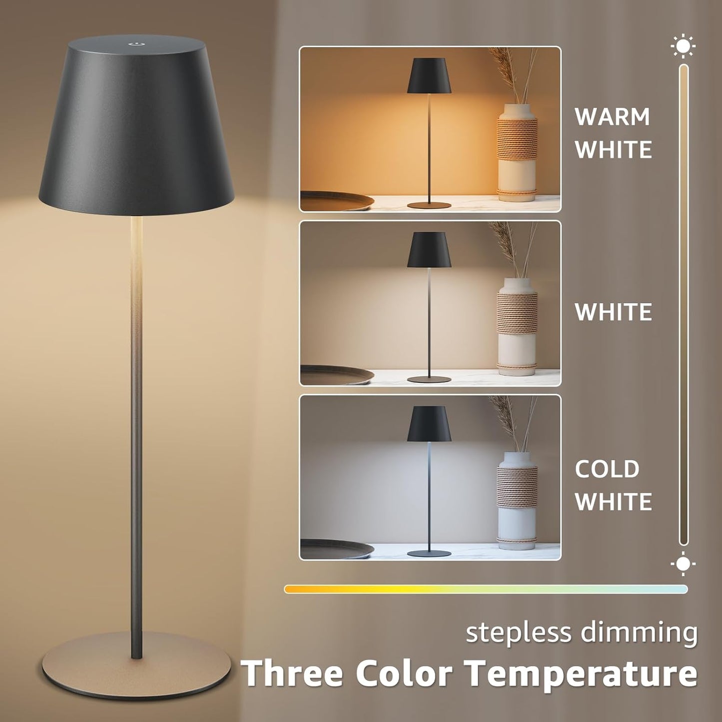 2-PACK Rechargeable Outdoor LED Touch Patio Lamps