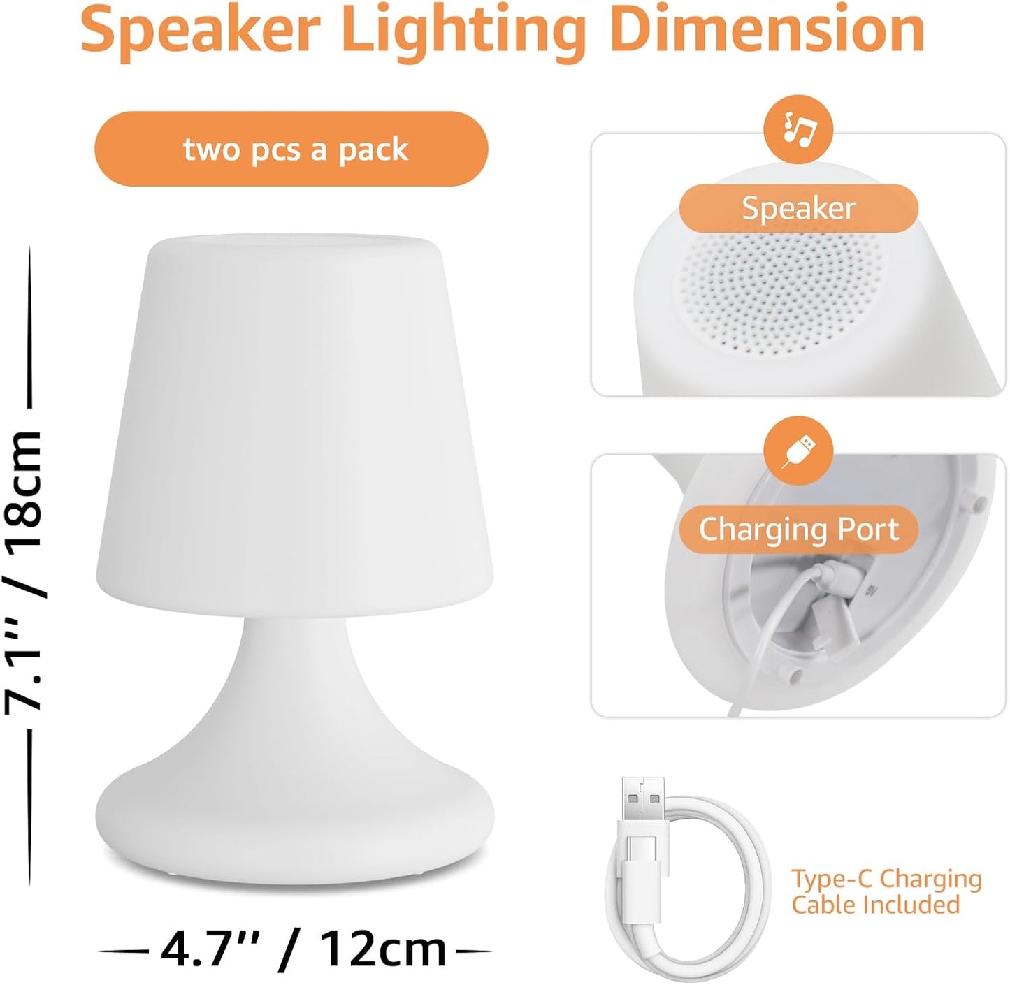 2-PACK Wireless Outdoor LED Table Lamp with speaker