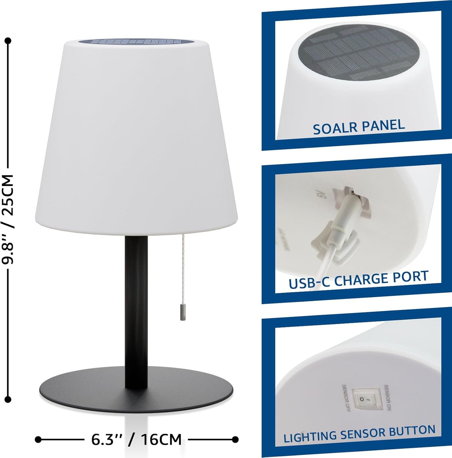 2-in-1 Outdoor Rechargeable Solar and USB Table Lamp
