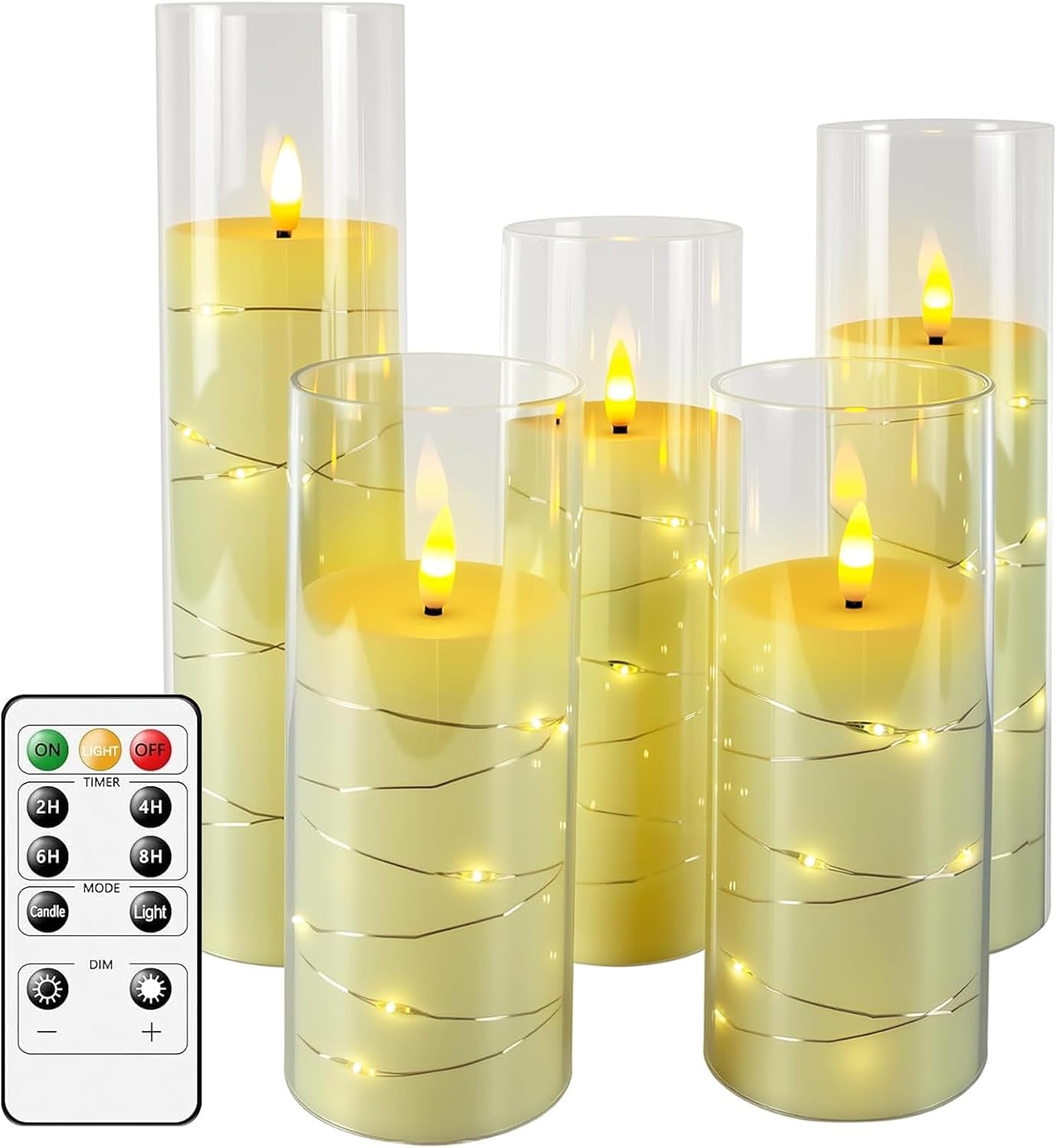 5-PACK Flameless Flickering LED Candles with Timer and Star String