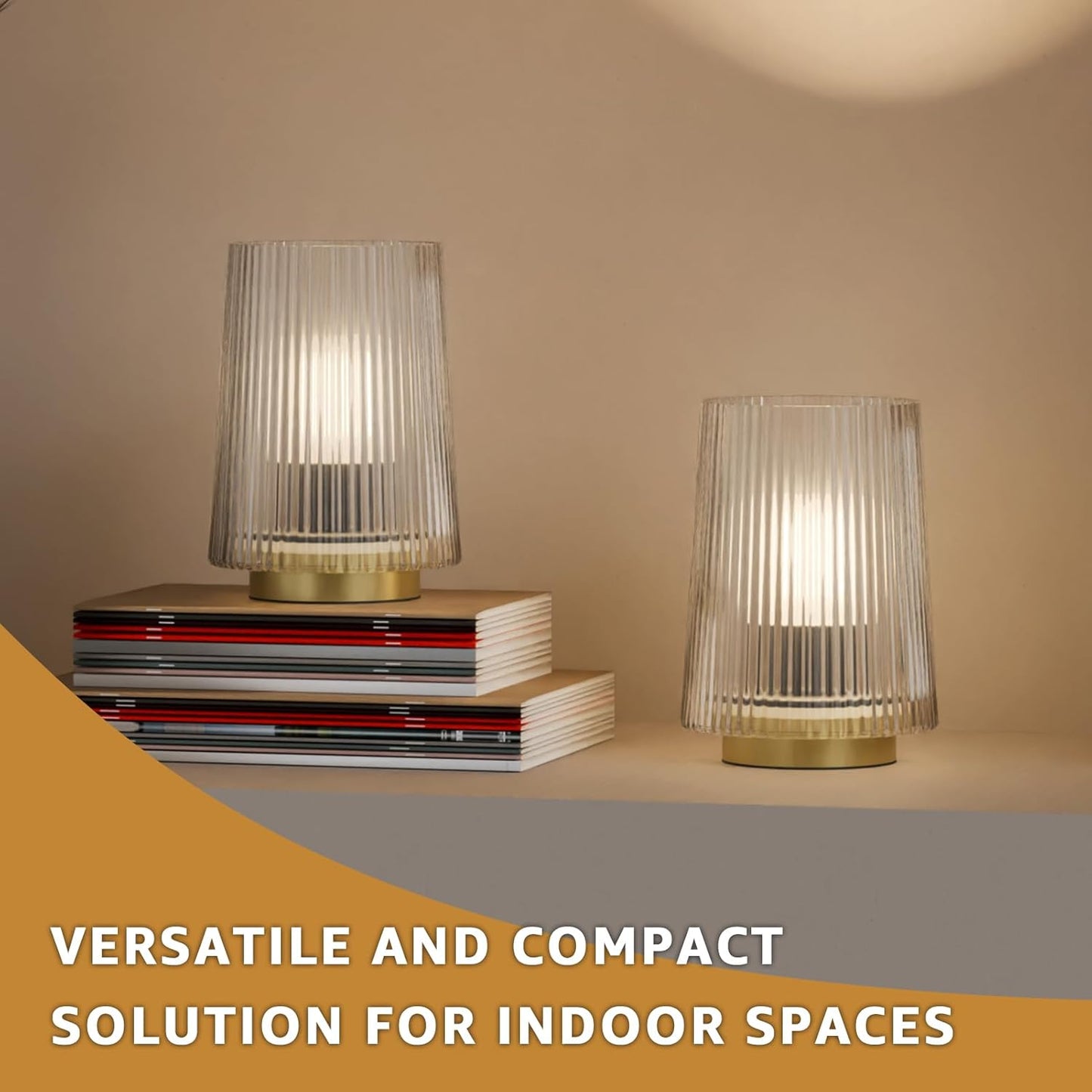 2-PACK Battery Operated Glass Table Lamps with Timer (Clear)