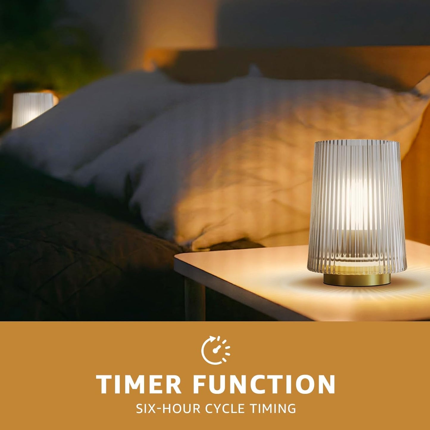 2-PACK Battery Operated Glass Table Lamps with Timer (Clear)