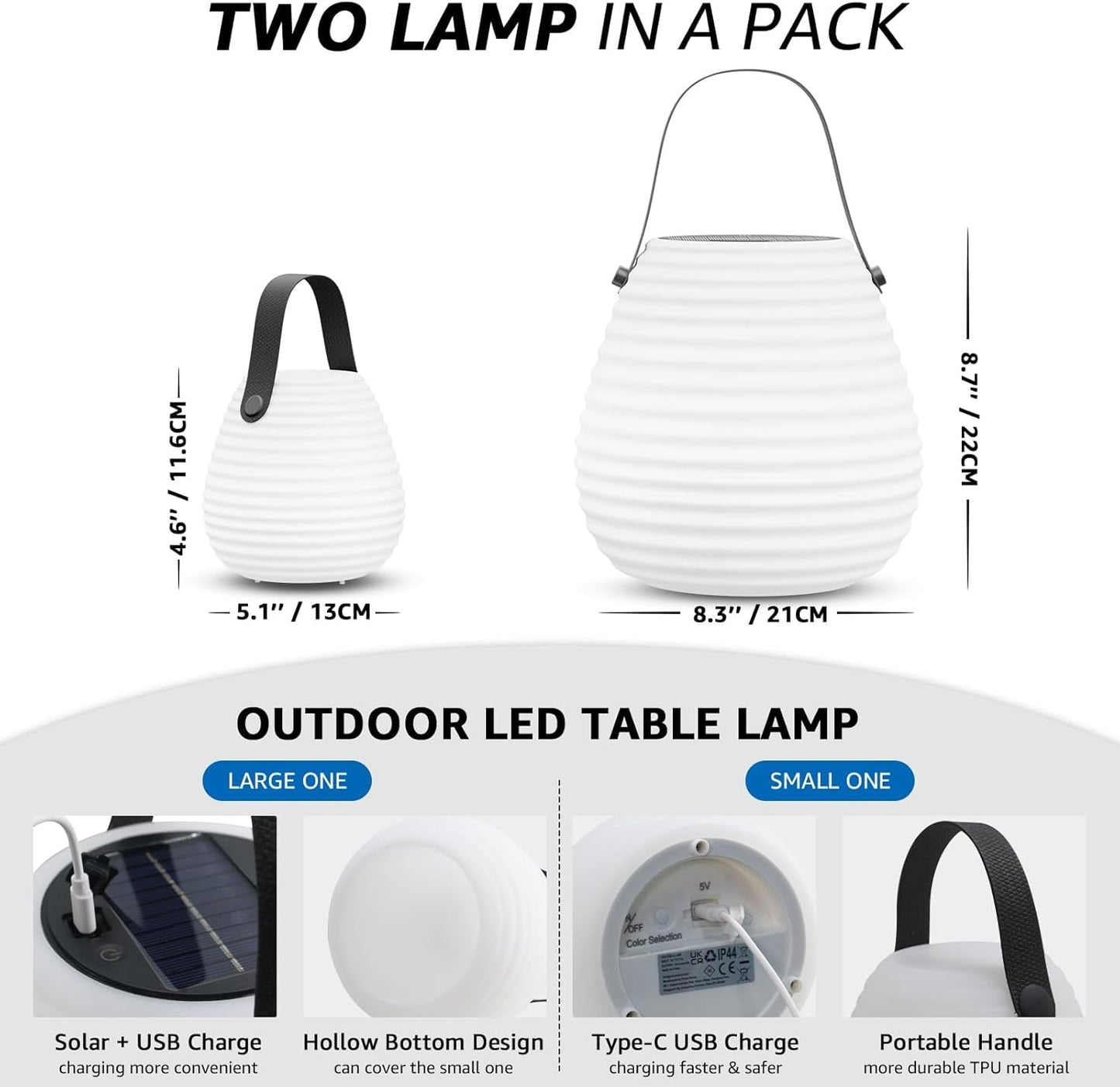 Set of 2 Outdoor Solar LED Lanterns with Remote control