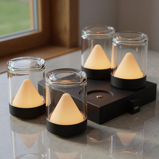 4-PACK Rechargeable RGB Flameless Tealights with Charging Base