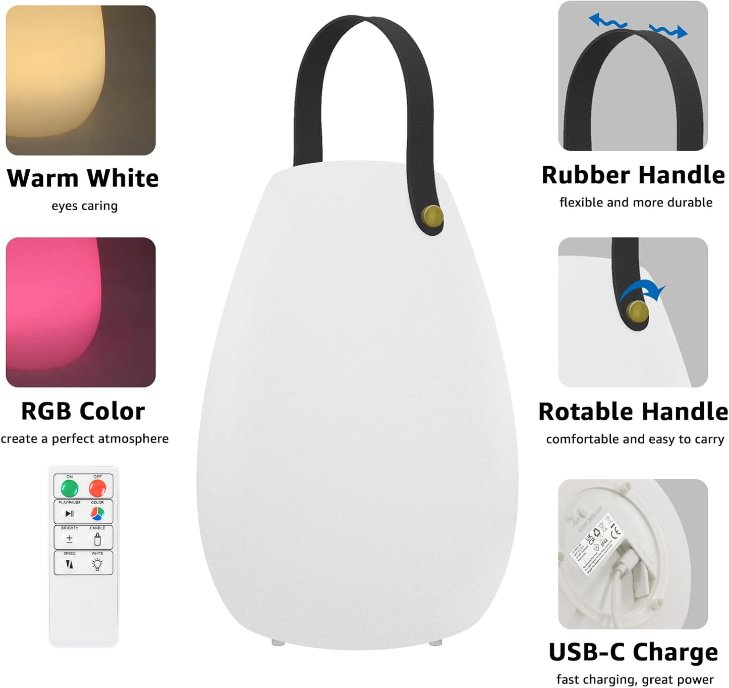 Outdoor Waterproof Hanging LED Lantern with remote control and strap