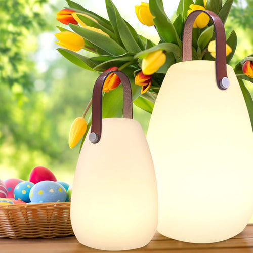 Set of 2 Outdoor LED Lanterns with Remote Control and Genuine leather strap