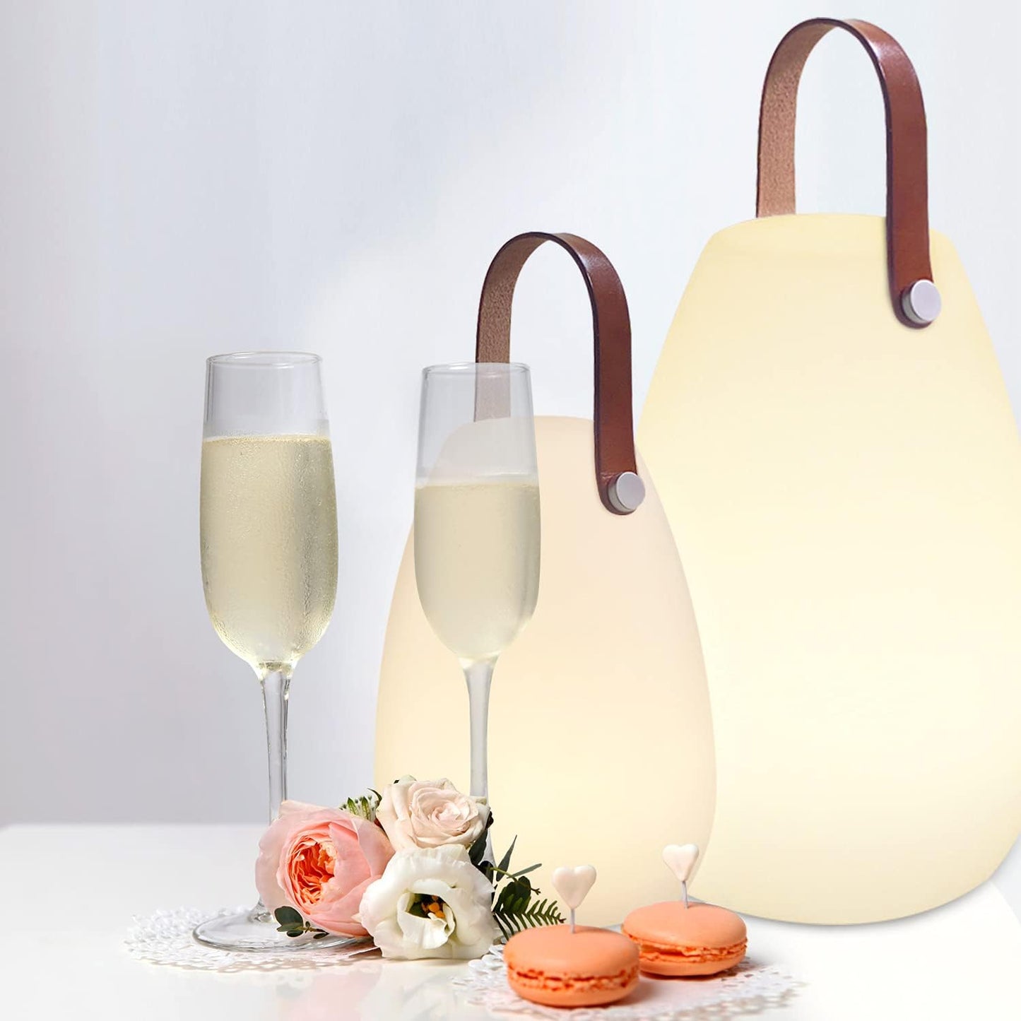 Set of 2 Outdoor LED Lanterns with Remote Control and Genuine leather strap