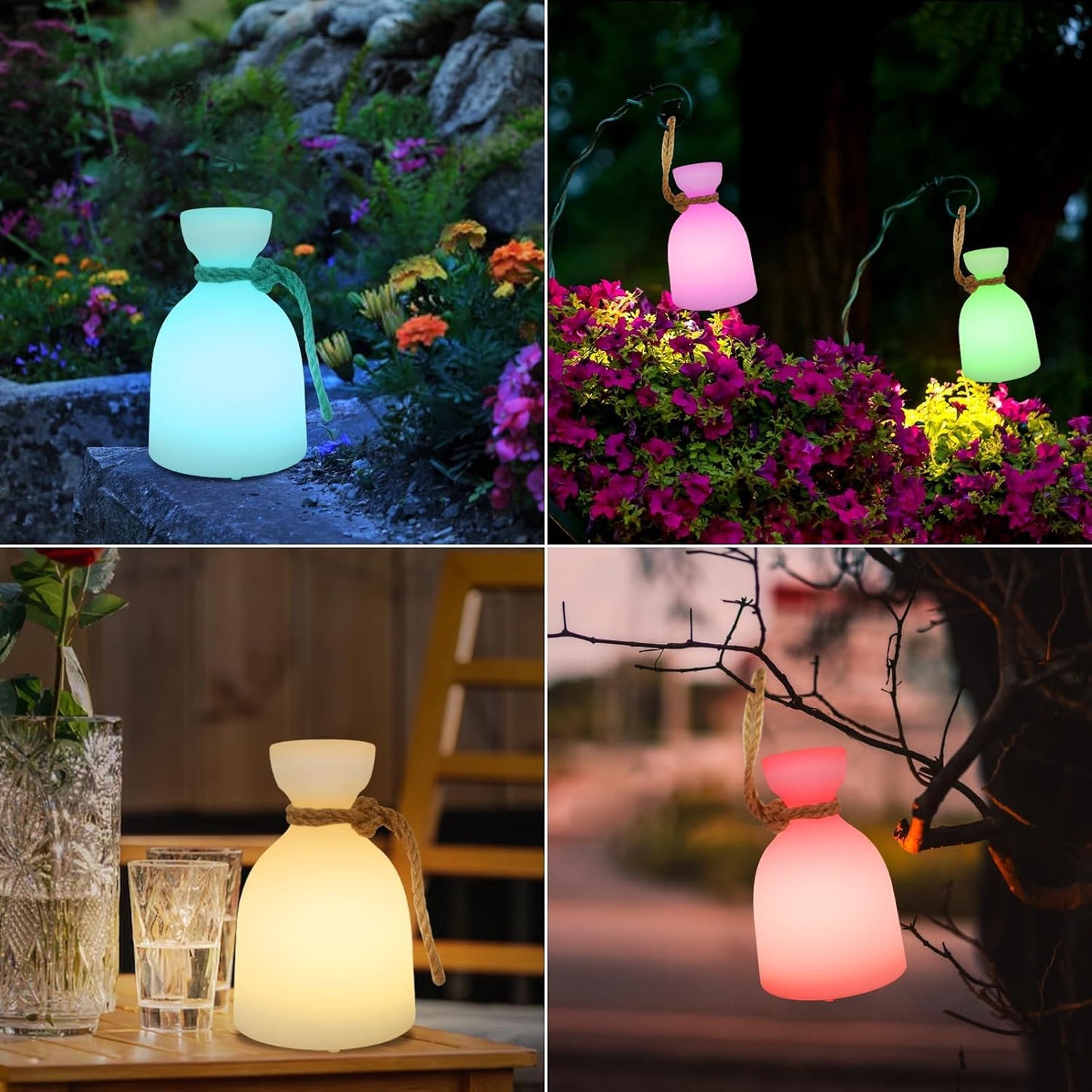 2-PACK Outdoor LED Hanging Lanterns with hemp strap