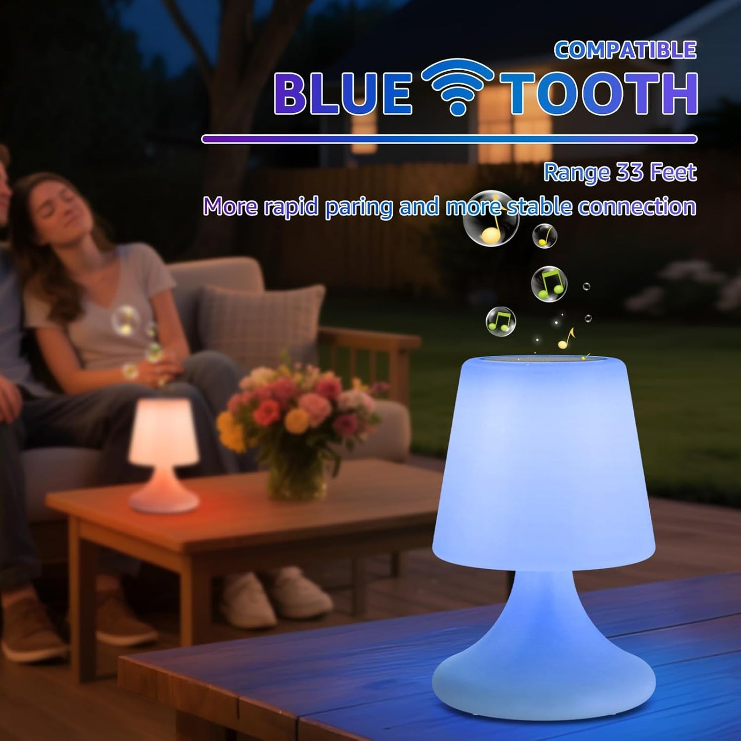 2-PACK Wireless Outdoor LED Table Lamp with speaker