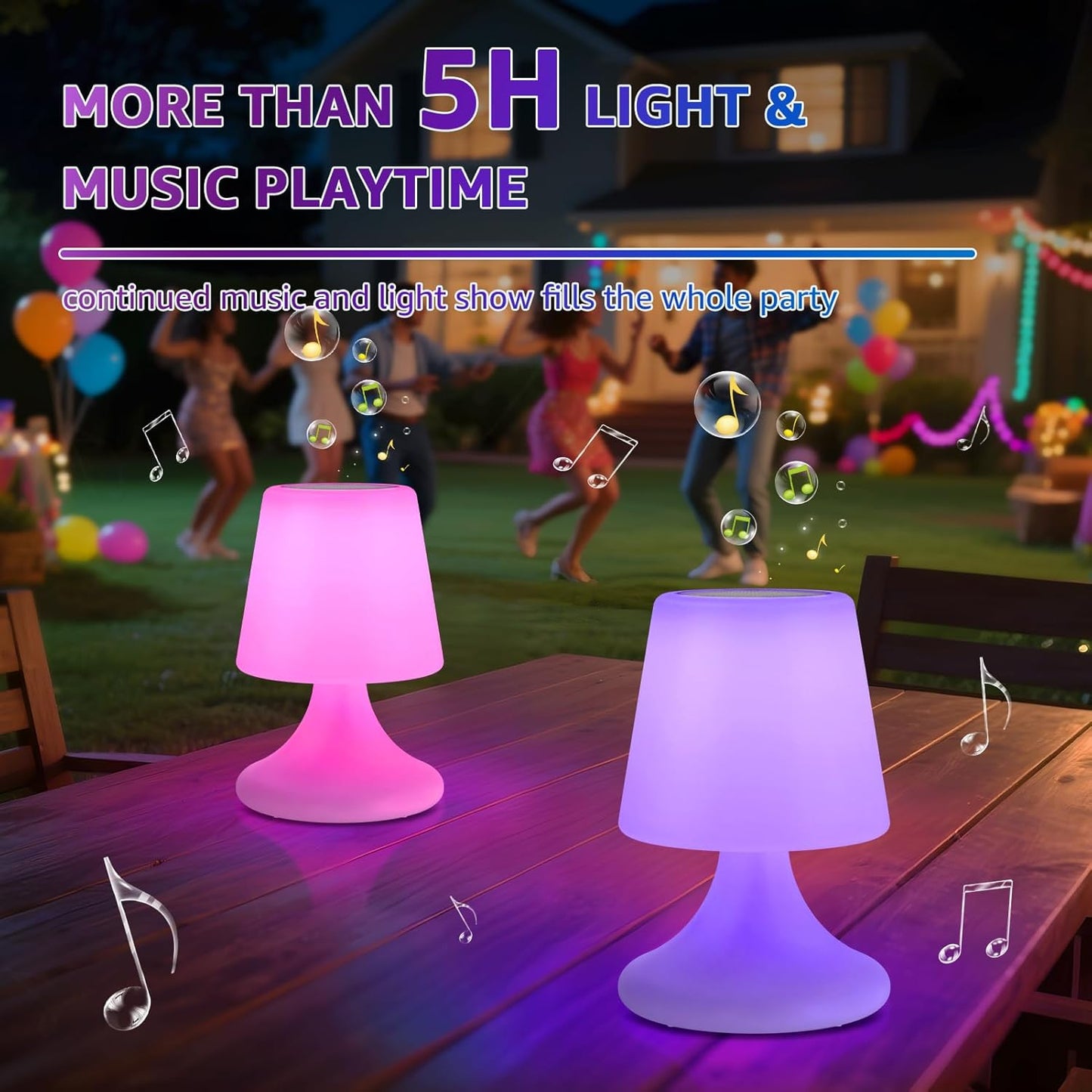 2-PACK Wireless Outdoor LED Table Lamp with speaker