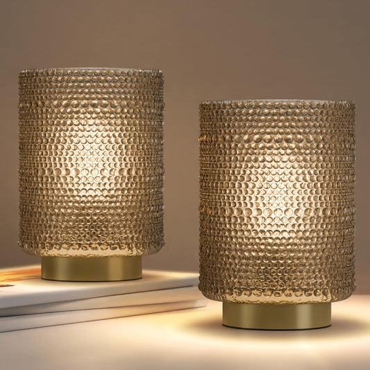 2-Pack Glass Cordless Battery Operated Table Lamps (Light Brown)