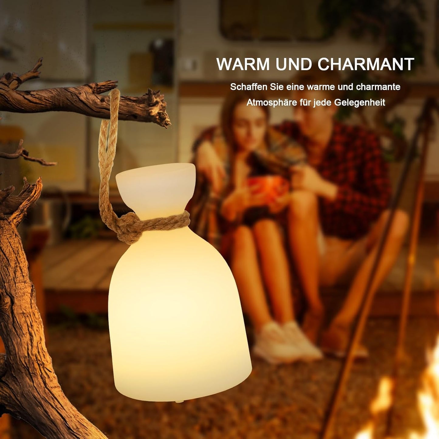 2-PACK Outdoor LED Hanging Lanterns with hemp strap