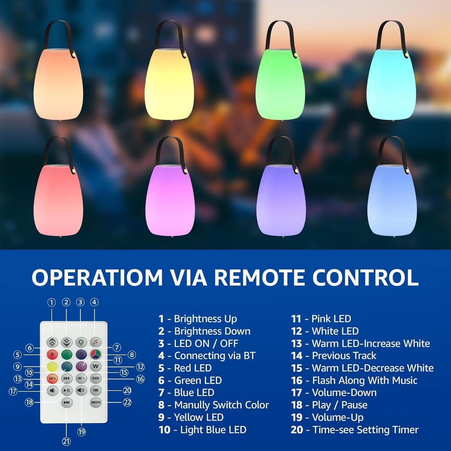 2-PACK Portable RGB LED Speakers with strap and remote control