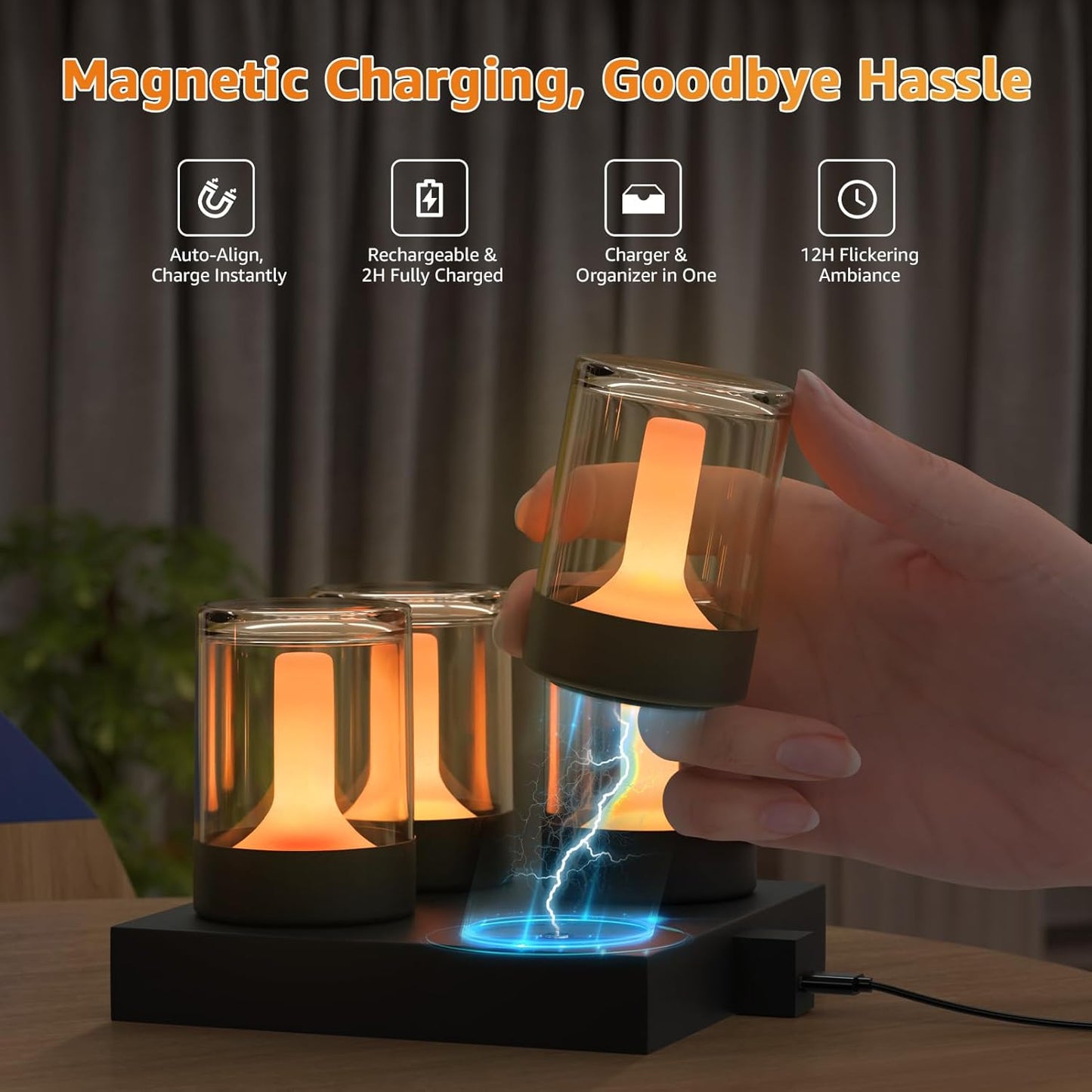 4-PACK Rechargeable Flameless Flickering Tealights with Charging Base