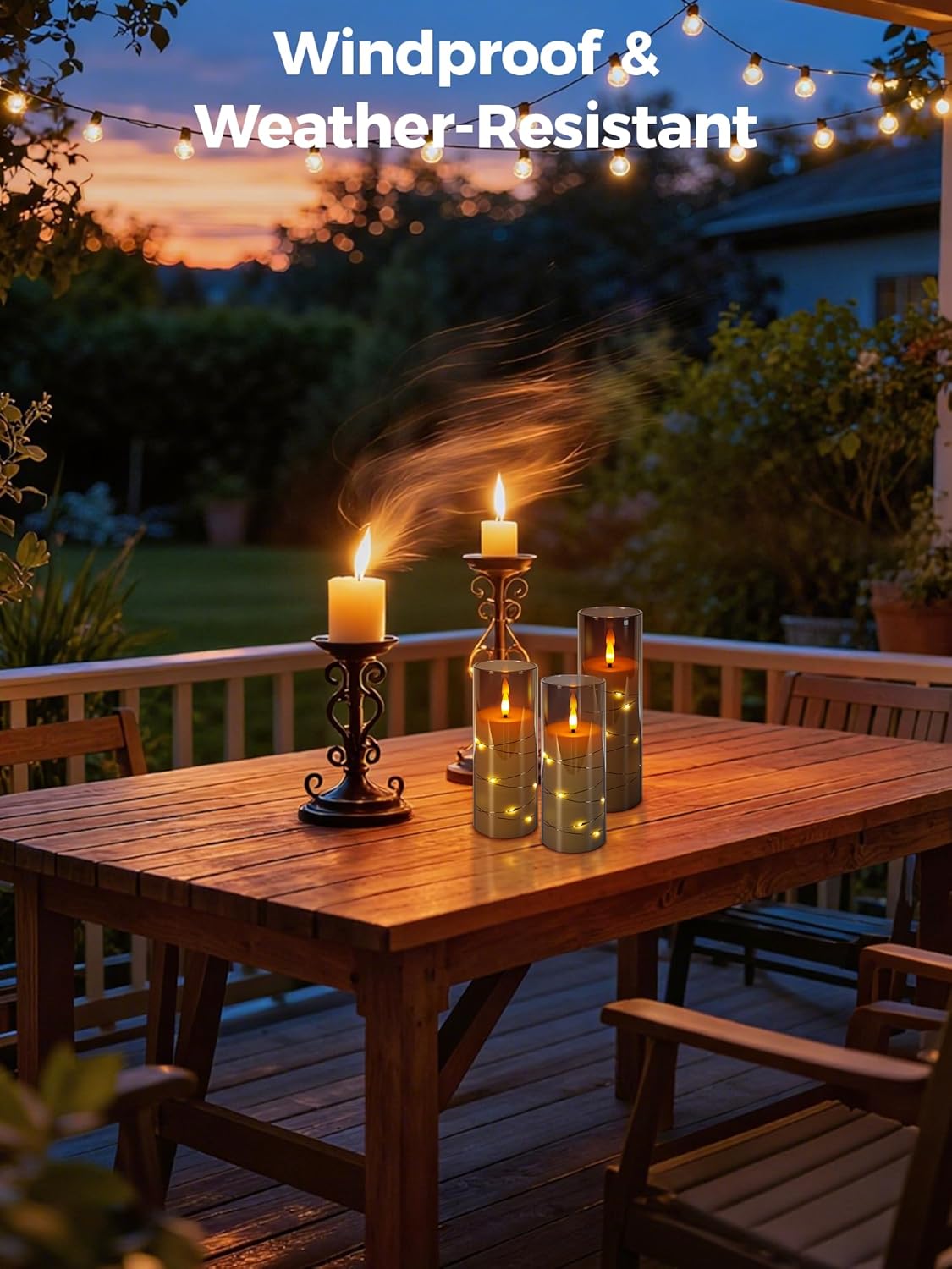 5-PACK Flameless Flickering LED Candles with Timer and Star String